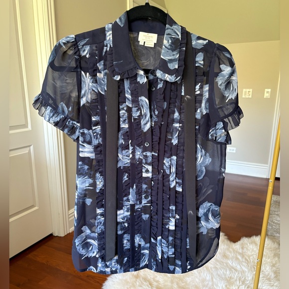 Kate Spade- Night shade rose sheer blouse black blue floral - Picture 6 of 9
